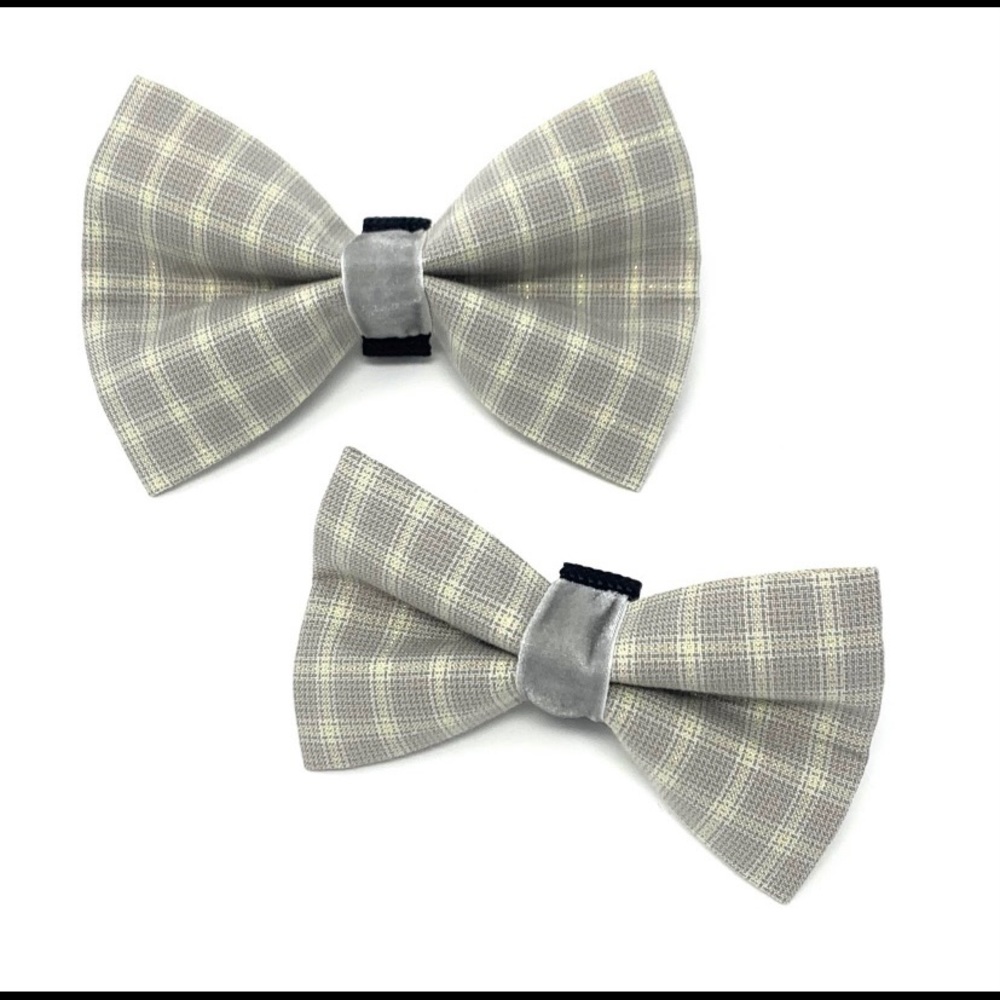 Silver Check Dog Bow Tie